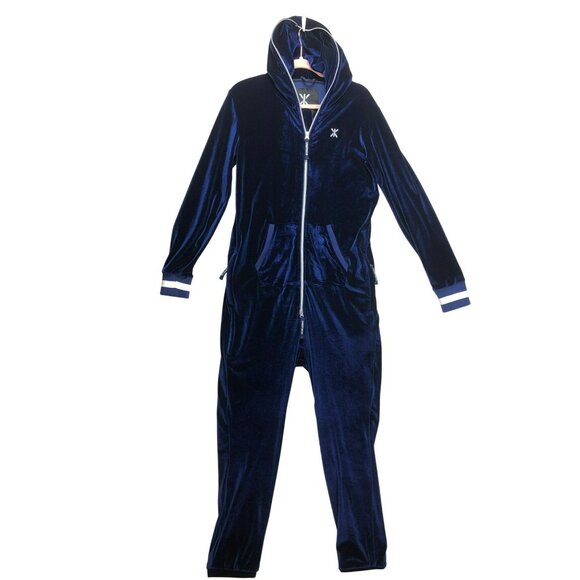 OnePiece Pants - OnePiece Onsie Jumpsuit Unisex Small Original Velour Blue Hooded Pockets